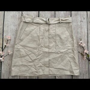 C1-- NWT beige ANN TAYLOR button knee length cotton linen belted skirt 14 $89